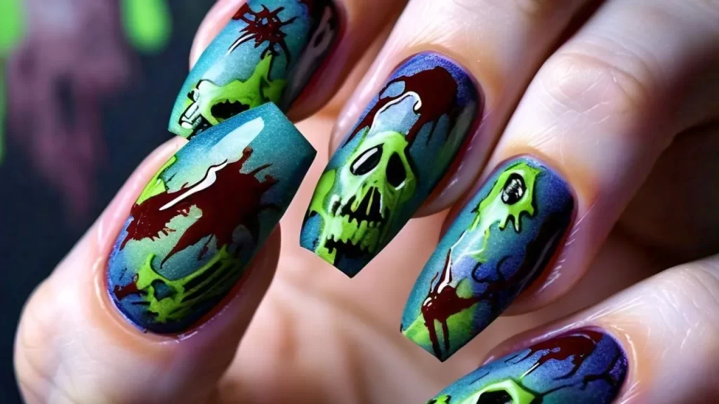 Zombie Skin Nail Desgin for Halloween