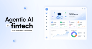 The Rise of Agentic AI in Fintech: Beyond Chatbots and Automation Agentic AI in fintech dashboard showing AI-powered financial intelligence, total assets, income, and spending analytics